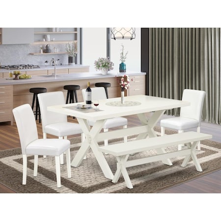East West Furniture 6 Piece X-Style Stylish Dining Set - Linen White X026AB264-6